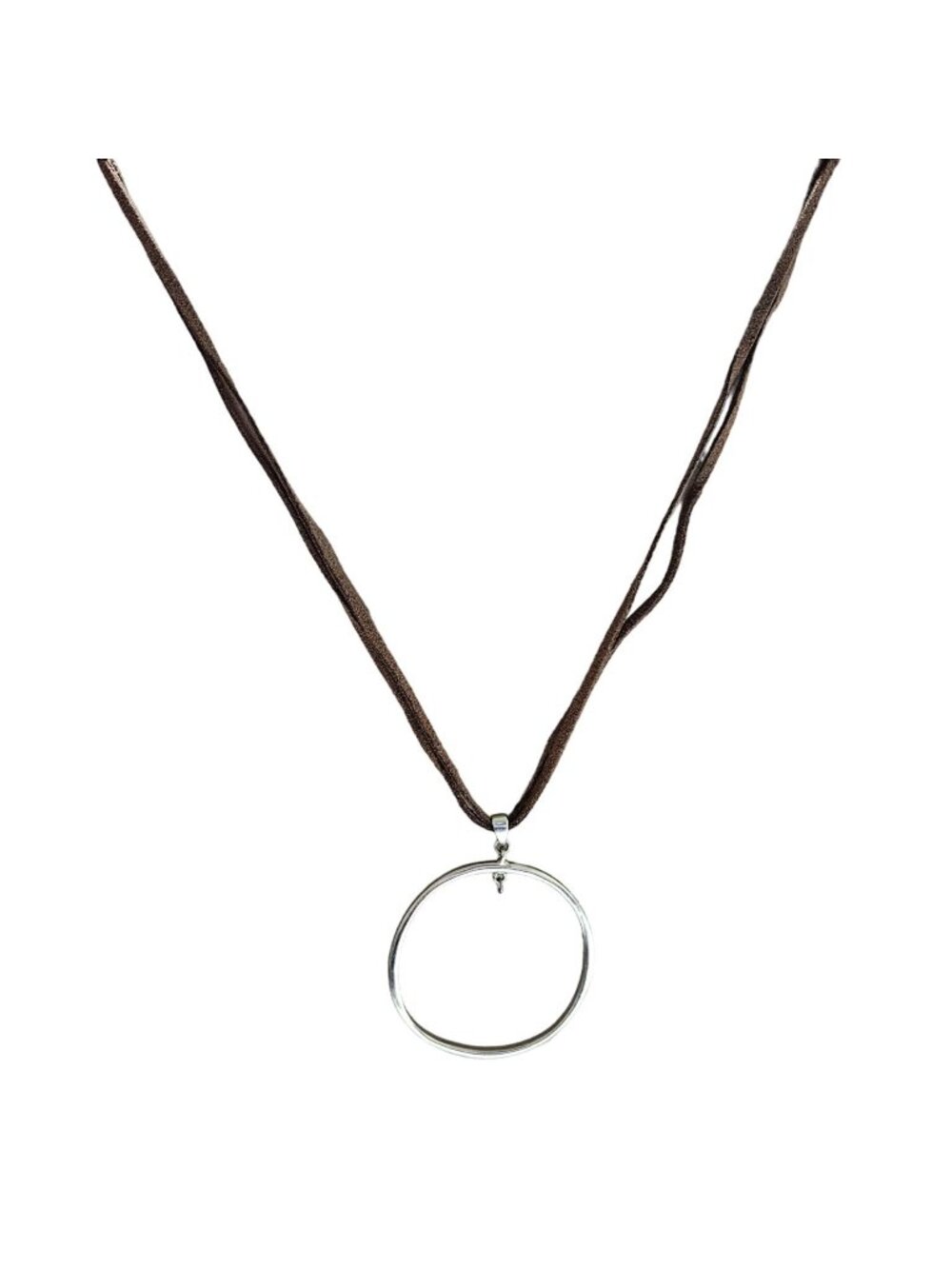 Modern Dual Tone Circle Pendant Necklace Leather Cord Minimalist Fashion Jewelry